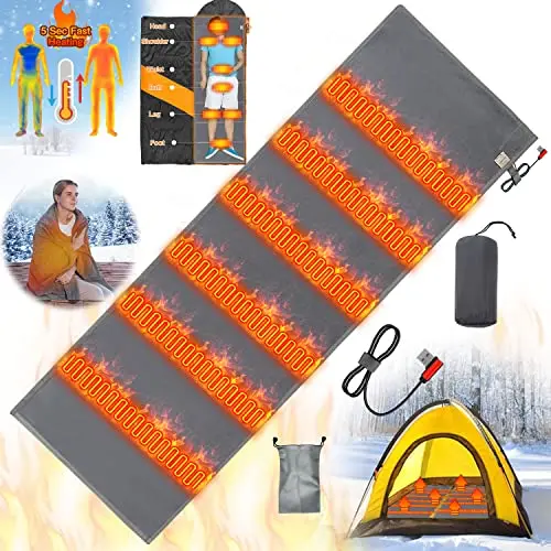Heated Sleeping Bag Liner - Usb Battery Powered Heating Pad For Backpacking Camping Electric Sleeping Bag Heater (Grey, 75 X 25Inch) (Battery Not Included) 1