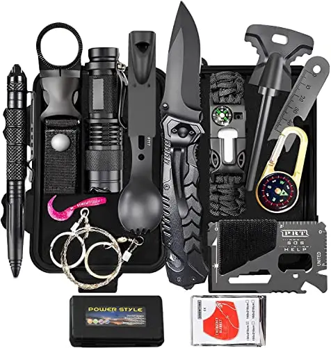 Assaber Survival Kit,13 In 1 Survival Gear And Equipment, For Dad, First Aid Kit With Survival Bracelets Emergency Blanket Tactical Flashlight For Camping Adventures 1