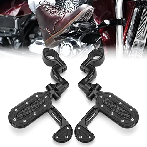 Motorcycle Highway Pegs For 1.25" Engine Guard Adjustable Foot Pegs With Flip-Out Heel Rests For Road Glide Street Glide Sportster Road King Electra Glide With 1/4 Highway Bar, Black 1