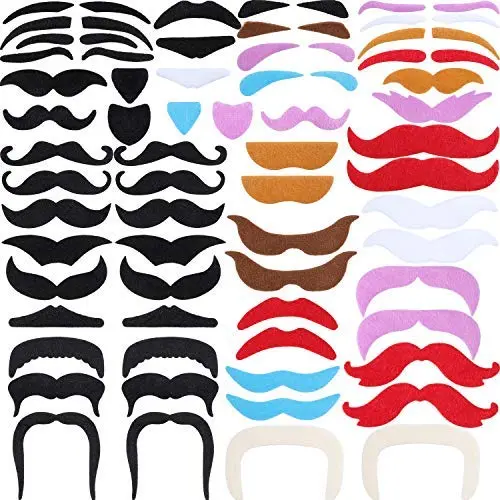 68 Pieces Fake Mustaches Eyebrow Beard Self Adhesive Fake Mustache Fiesta Party Supplies, Novelty Mustaches Stickers Set For Costume And Halloween Masquerade Party (Multicolor) 1