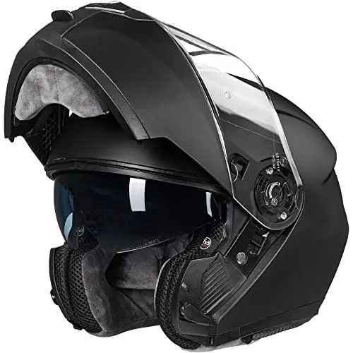 Ilm Adult Motorcycle Modular Full Face Helmet Flip Up Dual Visor Dot Approved Model 159(Matte Black,Large) 1