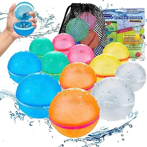 Tizikcon 12 Pcs Reusable Water Balloons, Refillable Magnetic Water Balls For Outdoor Games, Self Sealing Water Splash Bomb Quick Fill For Summer Fun, Pool Beach Toys For Kids Ages 3-12 1