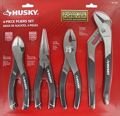 Husky 861461 4 Piece High Leverage Multi-Use Pliers Set With Diagonal, Long Nose, Slip Joint, And Groove Joint Pliers 1