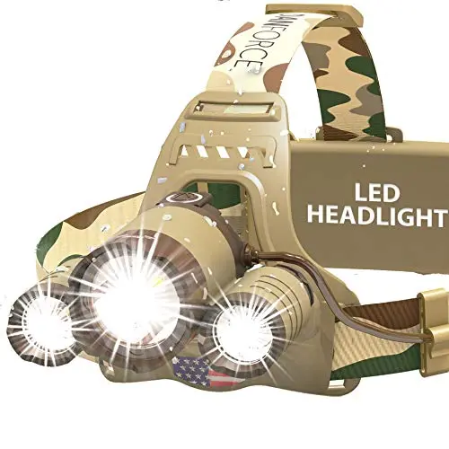Danforce Camouflaged Headlamp Ultra Bright Usb Rechargeable Head Lamp. Tactical Head Flashlight Designed Especially For Hunting & Fishing. Led Headlamps Cree 1080 Lumens Headlight With Red Light 1