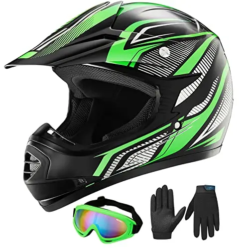 Ilm Youth Kids Atv Motocross Helmet Goggles Sports Gloves Dirt Bike Motorcycle Off Road Dot Approved B07 (Youth-L, Green/Silver) 1