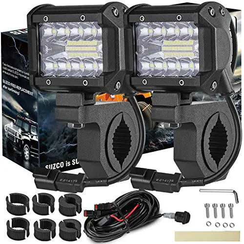 Suzco 4Inch 60W 3-Row Offroad Led Work Light Bar Driving Wiring Harness Switch Kit/Combo, Spot/Flood/Combo Lightbar Waterproof 12V 24V With Mounting Bracket Tube Clamp 1"/1.5"/1.75"/2" For 4X4 Atv Utv 1