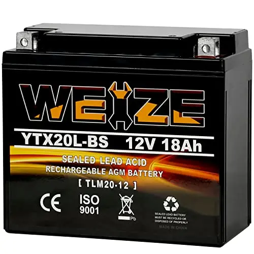Weize Ytx20l-Bs High Performance Power Sports- Maintenance Free - Sealed Agm Battery Etx20l Bs For Motorcycle Atv Utv Snowmobile 1