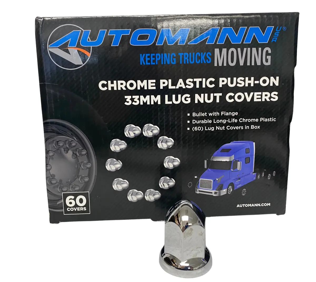 Chrome Plastic Push On 33Mm Lug Nut Cover - 60Pk | 562.A4006cp-Bx60 Automann 1