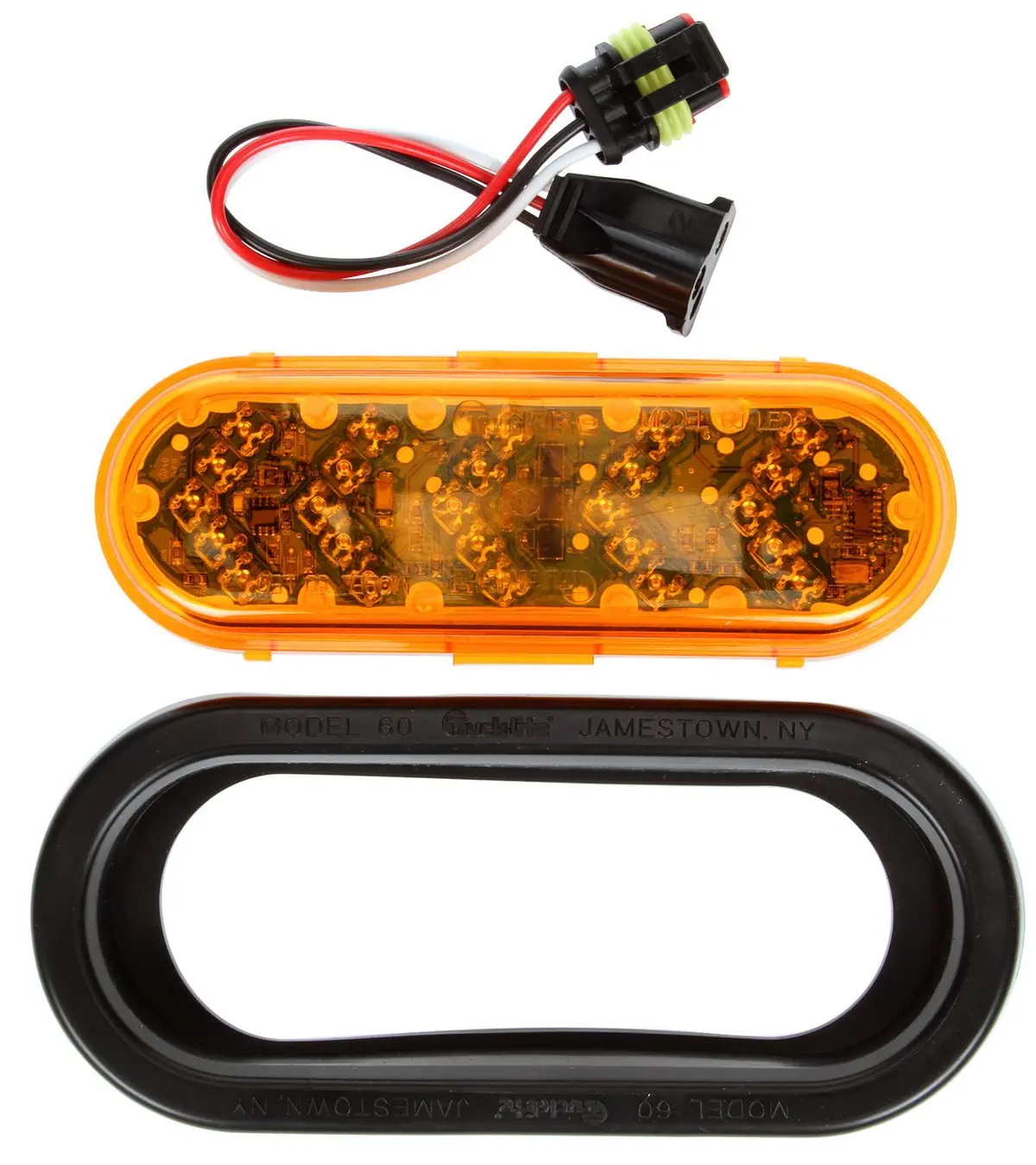 60 Series Yellow Led 6" Oval Auxiliary Turn Signal, Fit 'N Forget S.S. & Black Grommet Mount | Truck-Lite 60080Y 1