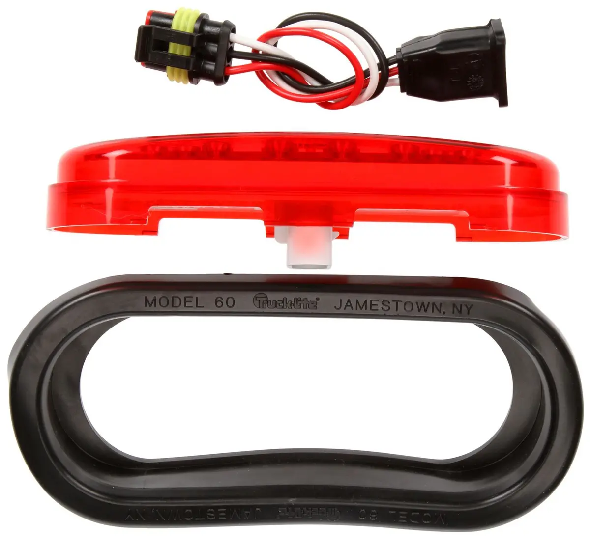 60 Series Red Led 6" Oval Stop/Turn/Tail Light, Fit 'N Forget S.S. & Grommet Mount | Truck-Lite 60085R 1