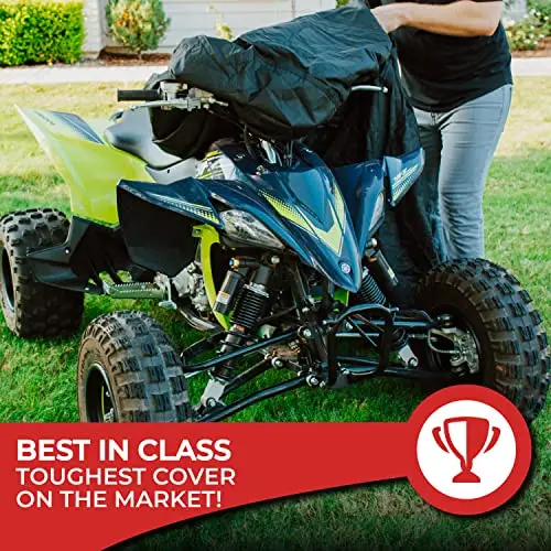 Tough Cover Basic Edition Atv Cover, Heavy Duty 210D Marine Grade Fabric, Quad Cover For Kawasaki, Honda, Polaris, Yamaha, And More. Protection Against Water, Wind, Uv. 4 Wheeler Accessories (Black) 2