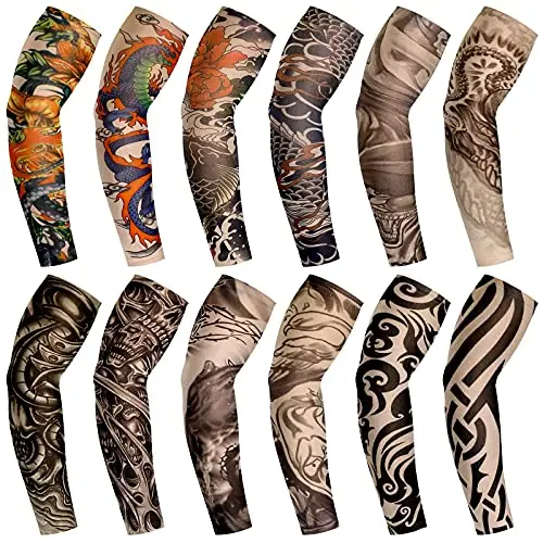 12 Pieces Tattoo Sleeves Set Fake Sunscreen Arm Sleeves Soft Elasticity Flower Arm Gloves Cycling (Chic Pattern) 1