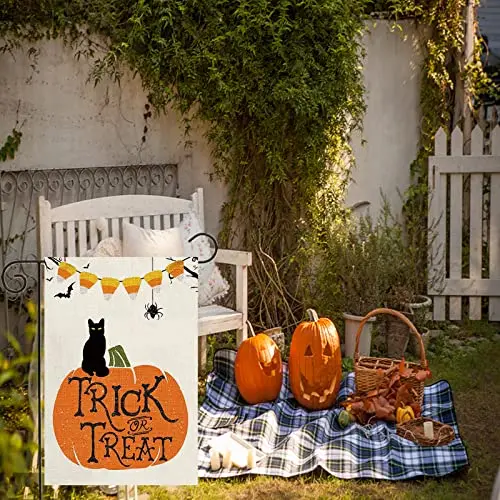 2Pcs Halloween Fall Thanksgiving Garden Flag, Trick Or Treat Halloween Yard Flags Pumpkins Cat Turkey Harvest Fall Decorations For Home Yard Indoor Outdoor 12 X 18 Inch Double Sided 2