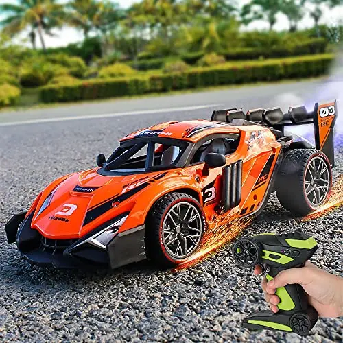 Vatos 1:16 Remote Control Car - 2.4 Ghz Metal Rc Cars With Spraying Mist & Light For Kids, 20 Km/H Electric Sport Racing Hobby Toy Car With 2 Rechargeable Batteries Provide 50 Min Playtime For Boys 2