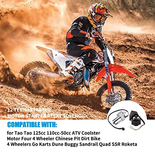 Jingke 12 Teeth Starter Motor Starter Relay Solenoid For Tao Tao 125Cc 110Cc-50Cc Atv Coolster Motor Four 4 Wheeler Chinese Pit Dirt Bike 4 Wheelers Go Karts Dune Buggy Sandrail Quad Ssr Roketa 2