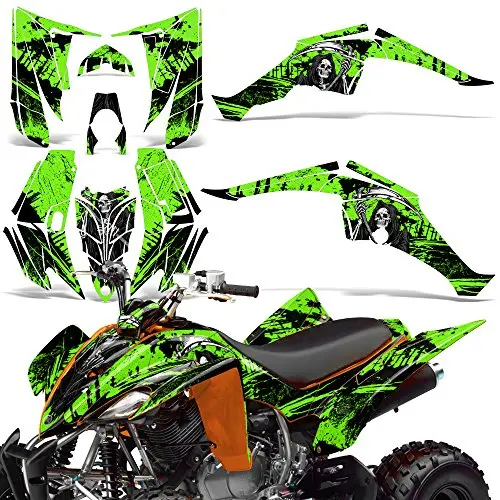 Wholesale Decals Atv Graphics Kit Sticker Decal Compatible With Yamaha Raptor 350 2004-2014 - Reaper V2 Green 1
