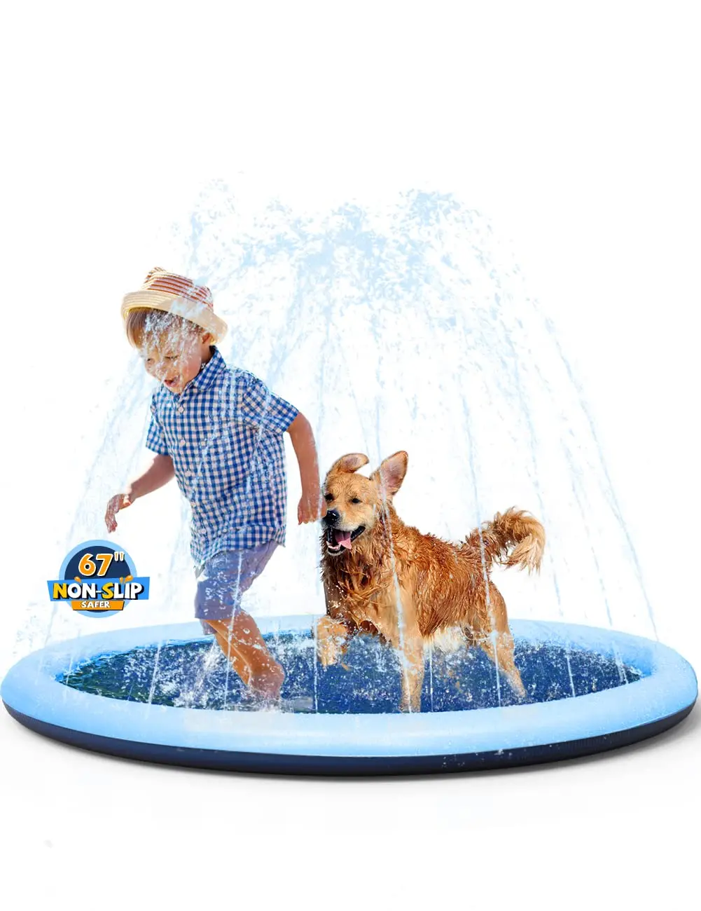 Vistop Non-Slip Splash Pad For Kids And Dog, Thicken Sprinkler Pool Summer Outdoor Water Toys - Fun Backyard Fountain Play Mat For Baby Girls Boys Children Or Pet Dog (67 Inch, Blue&Blue) 1
