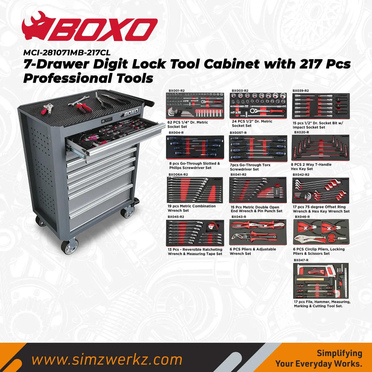 7-Drawer Digit Lock Tool Cabinet With 217Pcs Professional Tools 1
