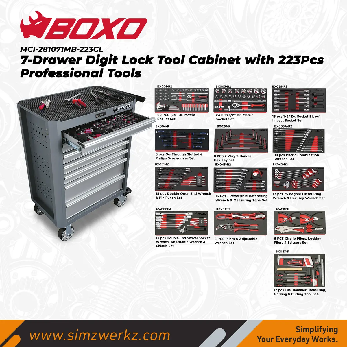 7-Drawer Digit Lock Tool Cabinet With 223Pcs Professional Tools 1