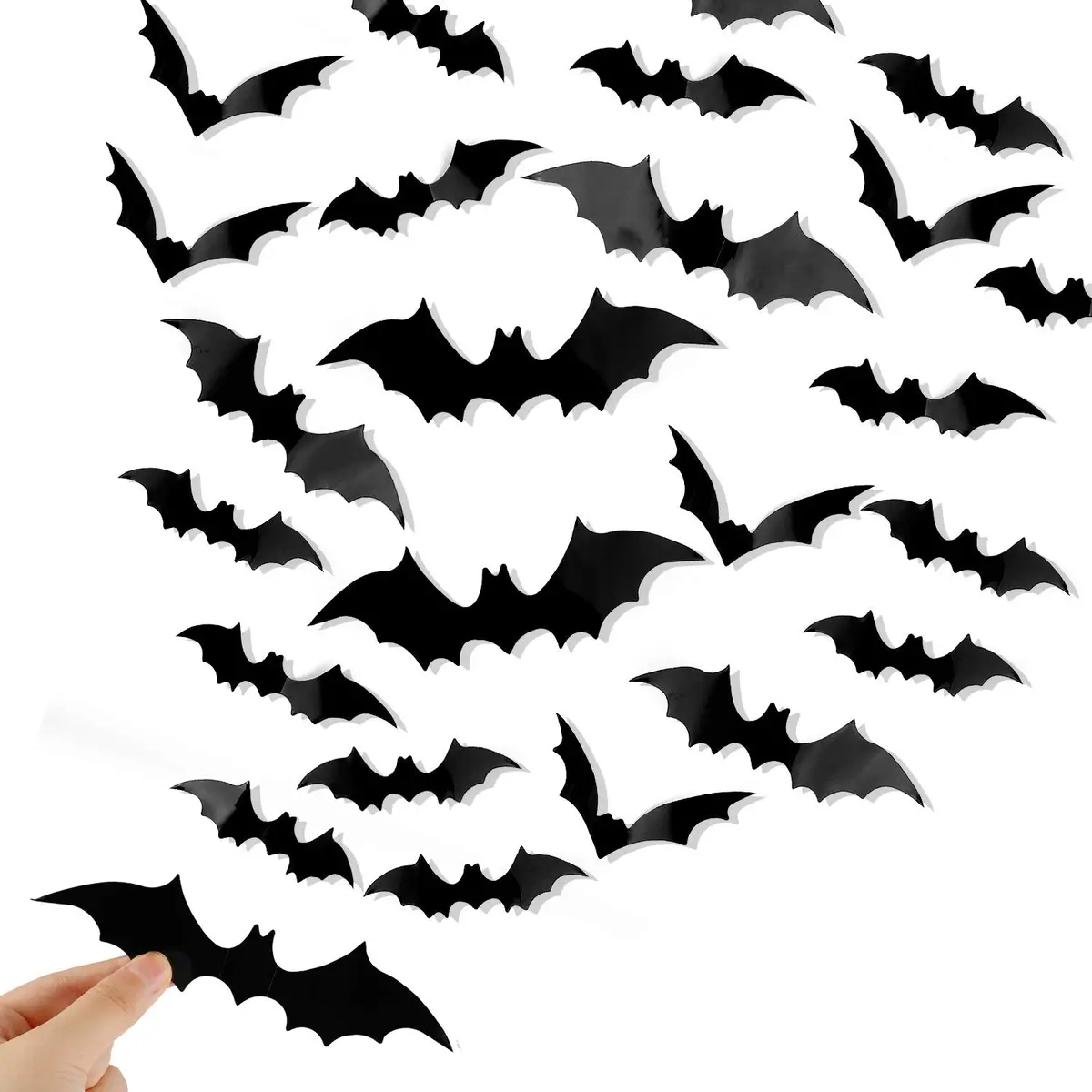 Diyasy Bats Wall Decor,120 Pcs 3D Bat Halloween Decoration Stickers For Home Decor 4 Size Waterproof Black Spooky Bats For Room Décor 1