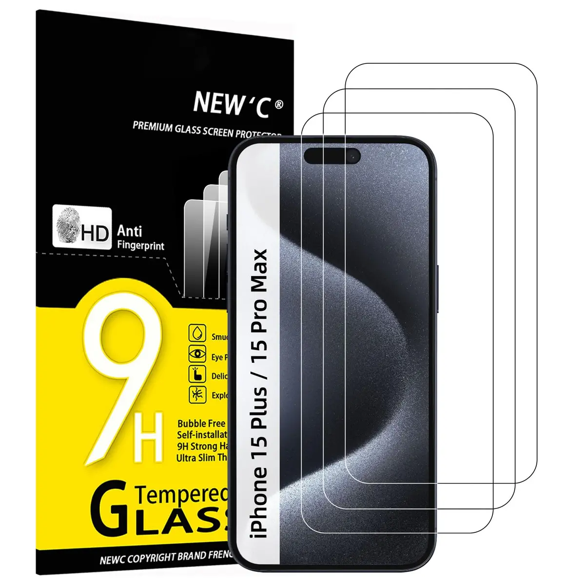 New'c 3 Pack Designed For Iphone 15 Pro Max/ 15 Plus (6.7 Inch) Screen Protector Tempered Glass,Case Friendly Ultra Resistant 1