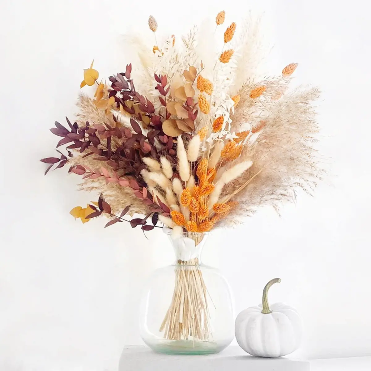 Huminbo Fall Decor Autumn Decorations For Home Thanksgiving Table Boho Flowers Orange Pampas Grass Fluffy Dried Flower Bouquet Dry Pompas 17"-95-Pcs Pompous (Orange) 1