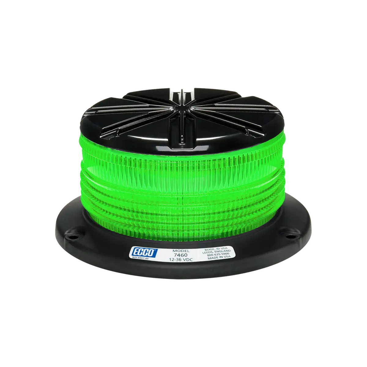Low Intensity Compact 3-Bolt Profile Green Beacon Strobe Warning Light, Pulse 8 Flash | Ecco 7460G 1