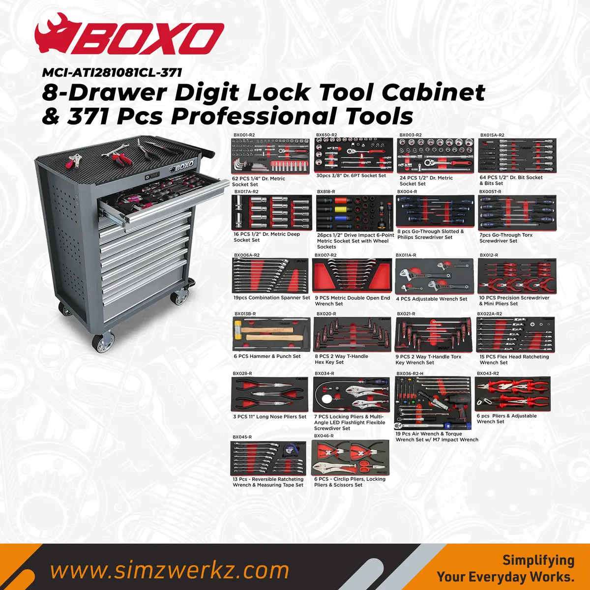 8-Drawer Digit Lock Tool Cabinet With 371 Pcs Professional Tools 1