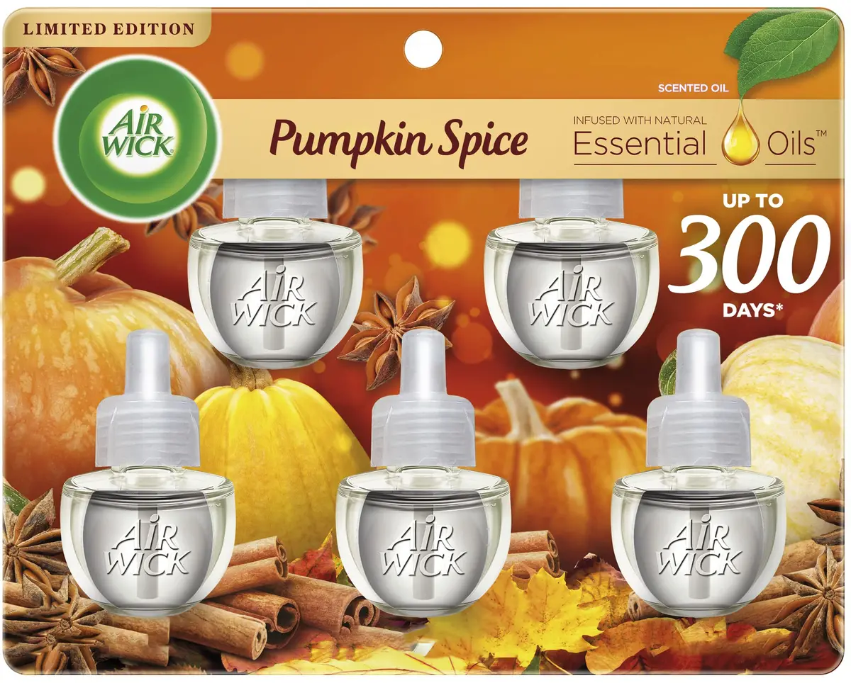 Air Wick Plug In Scented Oil Refill, 5 Ct, Pumpkin Spice, Air Freshener, Essential Oils, Fall Scent, Fall Decor 1