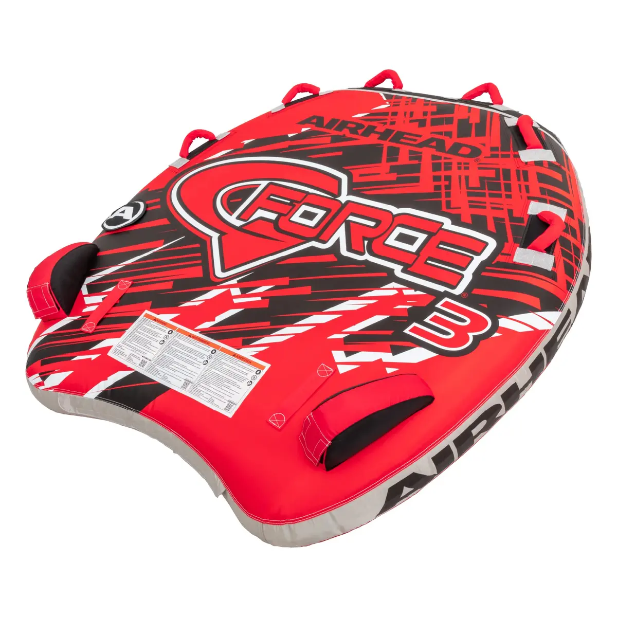 Airhead G-Force 3 Towable 1-3 Rider Tube For Boating And Water Sports, Heavy Duty Full Nylon Cover With Zipper, Eva Foam Pads, And Patented Speed Safety Valve For Easy Inflating & Deflating,Red 1
