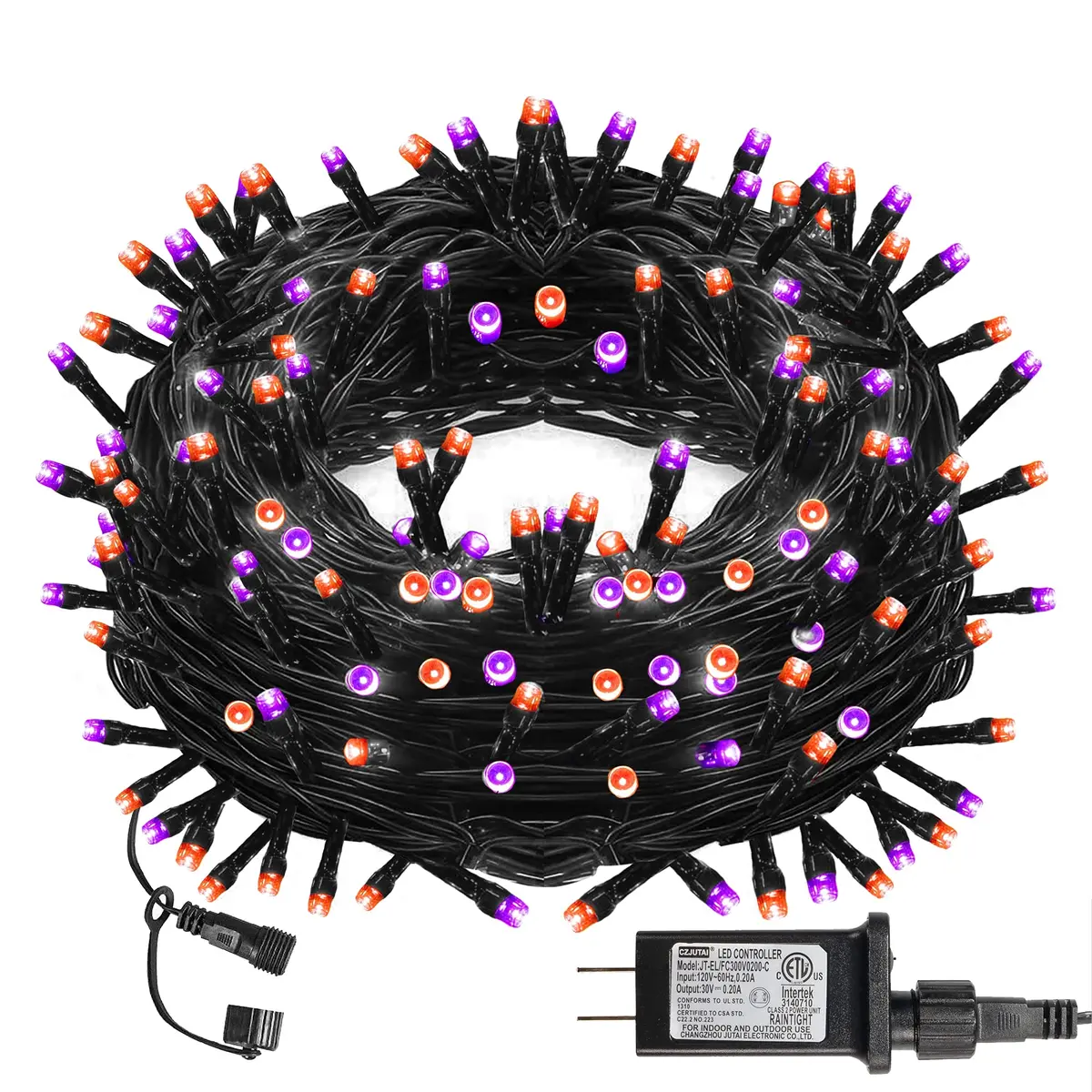 Dazzle Bright Halloween 300 Led String Lights, 100Ft String Lights With 8 Lighting Modes, Halloween Decorations For Party Carnival Supplies, Outdoor Yard Garden Decor (Purple & Orange) 1