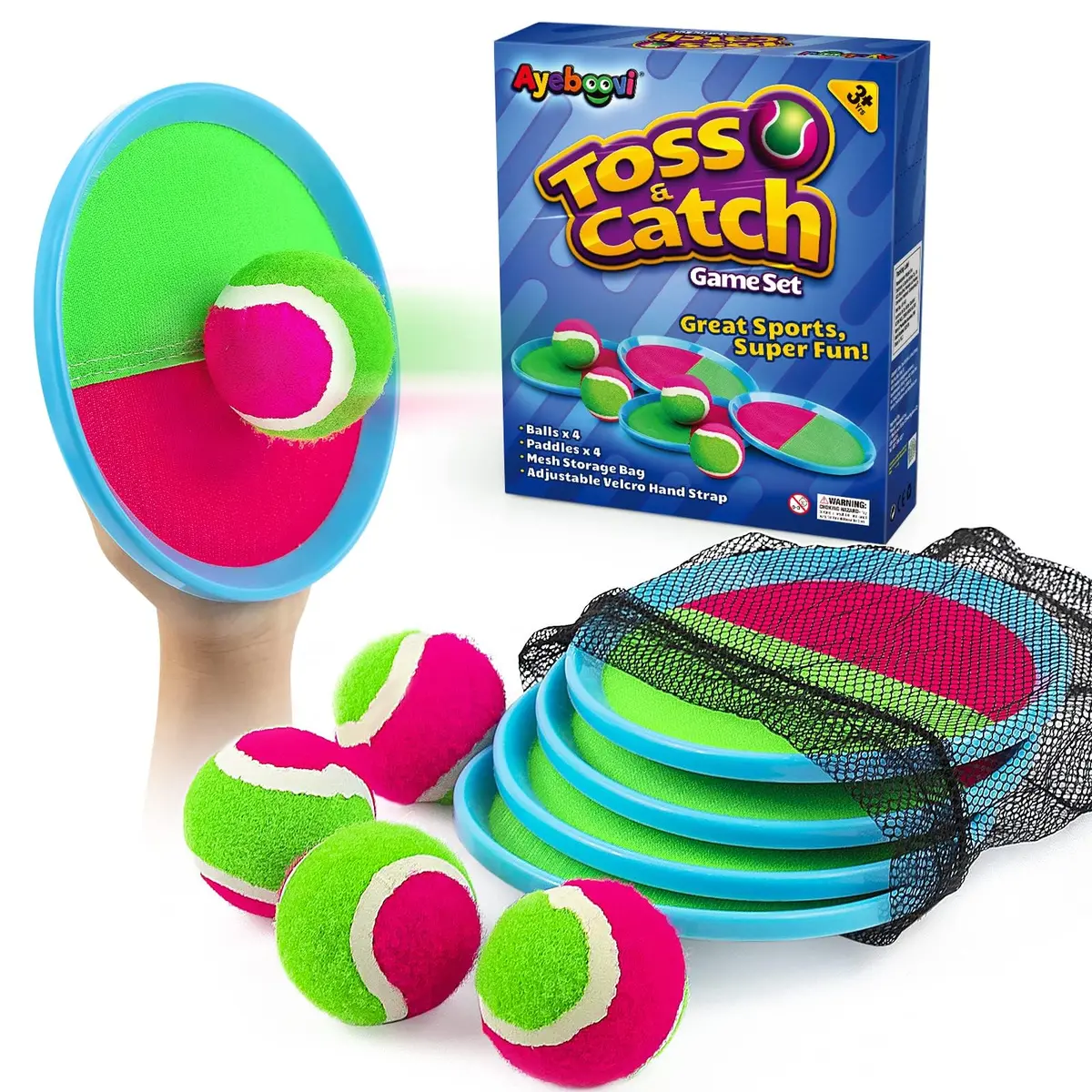 Ayeboovi Toss And Catch Ball Set Beach Toys Pool Toys Outdoor Games Outdoor Toys Yard Games Easter Toys Gifts For Kids Ball And Catch Game With 4 Paddles And 4 Balls [Upgraded Version] 1