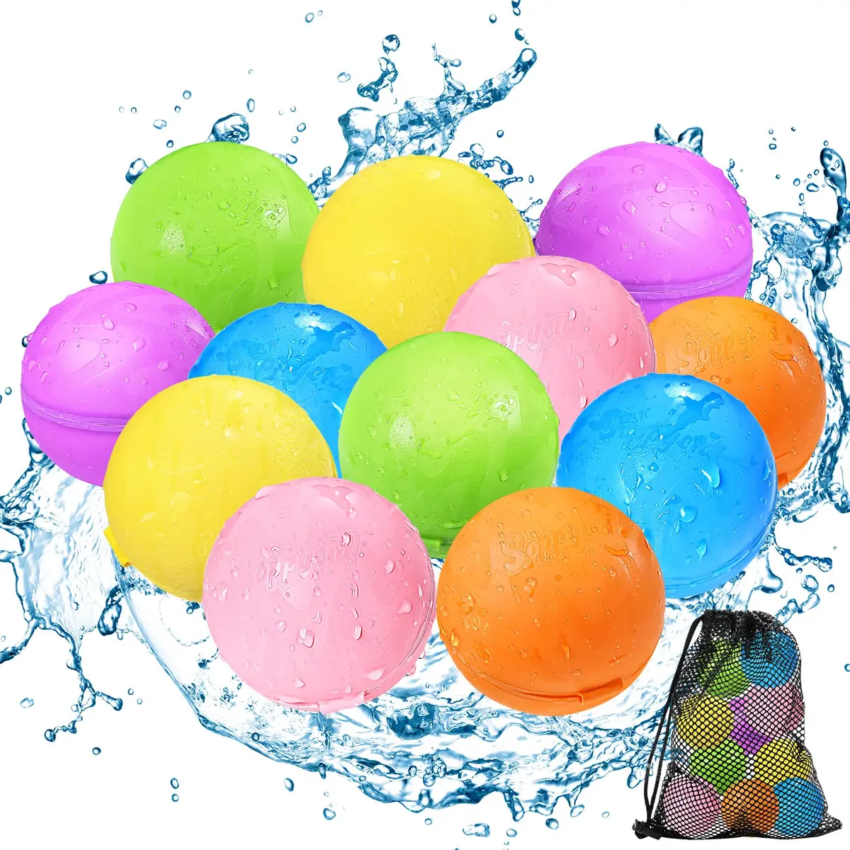 Soppycid Reusable Water Bomb Balloons, Summer Toy Water Toy For Boys And Girls, Pool Beach Toys For Kids Ages 3-12, Outdoor Activities Water Games Toys Self Sealing Water Splash Ball For Fun(12Pack) 1