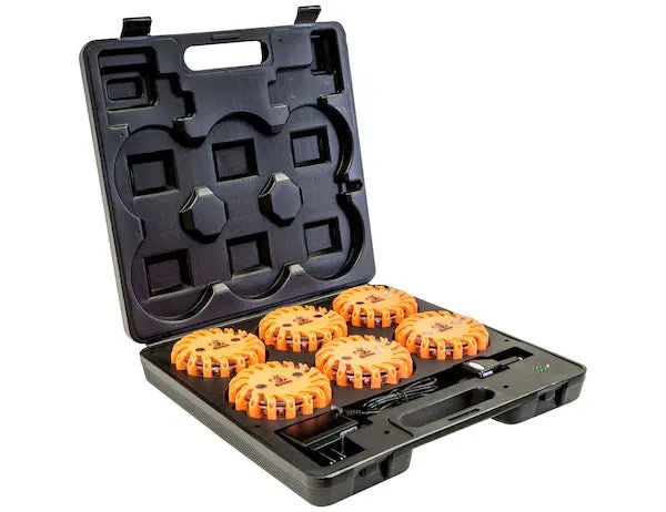 4 Inch Round Rechargeable Strobe/Flare Kit With 6 Flares And Charging Case | Buyers Products 8891018 1