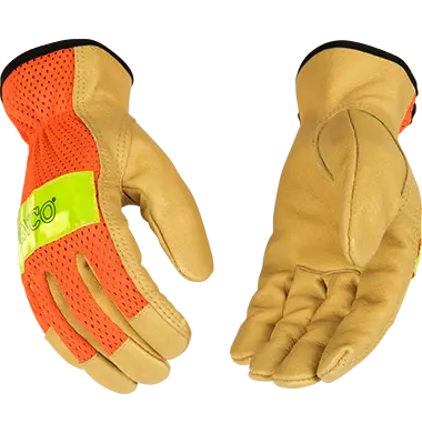 Hi-Vis Orange Mesh & Grain Pigskin Palm Work Gloves | 909 Kinco 1