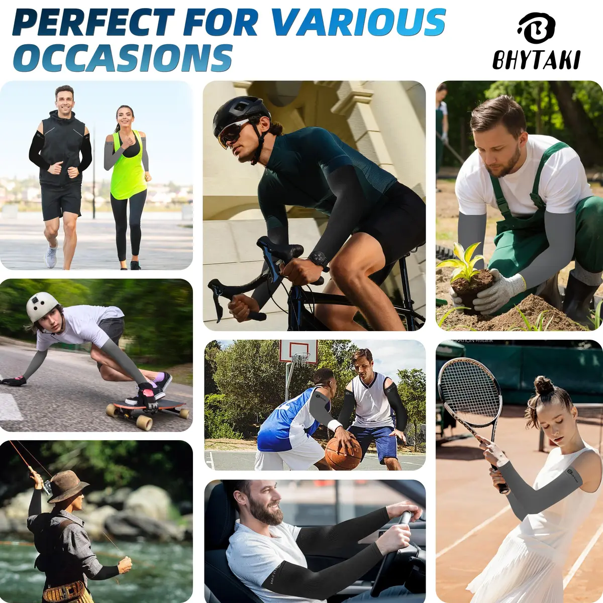 Bhytaki 6 Pairs Uv Sun Protection Arm Sleeves, Upf 50 Sports Cooling Arm Compression Sleeves For Men Women Teenager 2