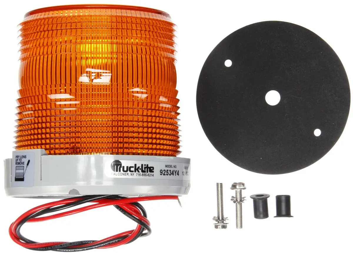 Gas Discharge Yellow Low Profile Beacon W/ 2 Wires, Mount/Pipe Mount | Truck-Lite 92534Y 1
