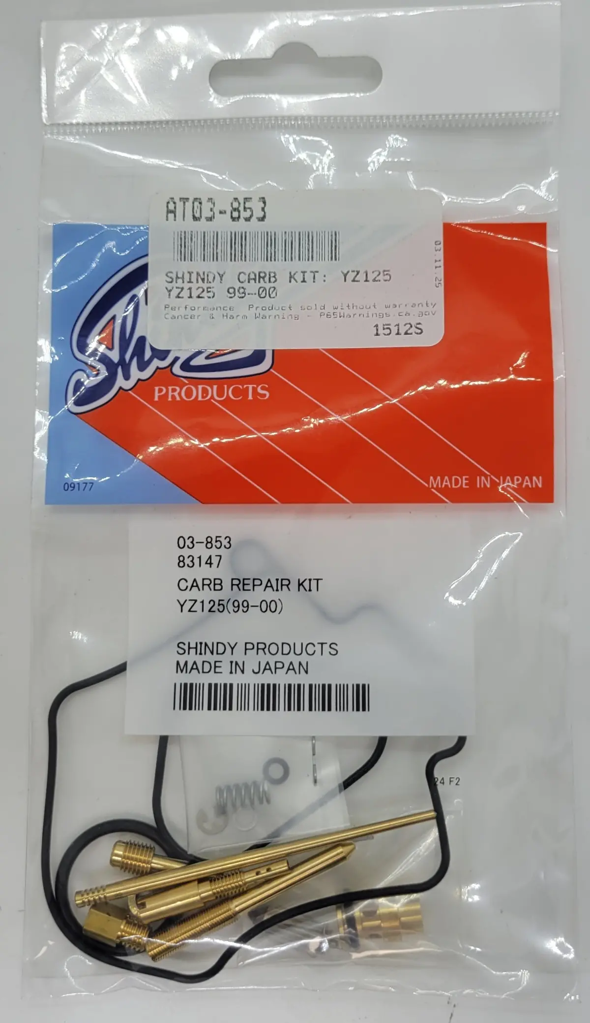 Shindy Carburetor Rebuild Kit 03-853 1999-2000 Yamaha Yz125 1
