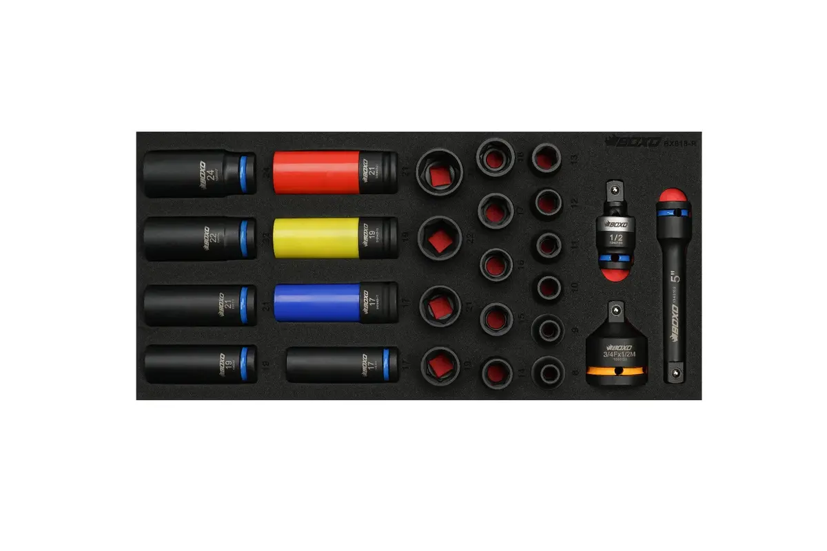 26Pcs 1/2" Drive Impact 6-Point Metric Socket Set With Wheel Sockets 1