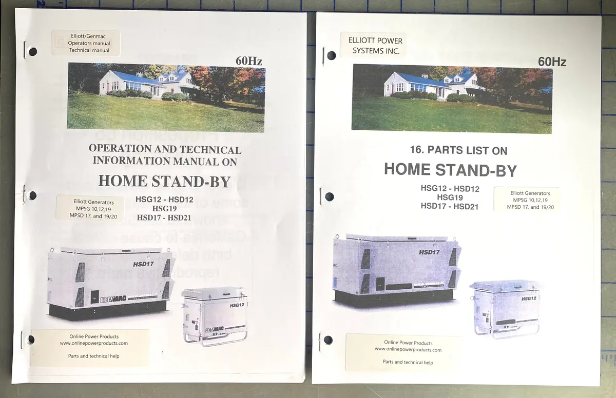 061202 Operation, Technical And Parts Manual For The Elliott And Genmac Generators Models Mpsg/Hsg 12, 12, 19 And Mpsd/Hsd 17 And 21 Diesel Units 1