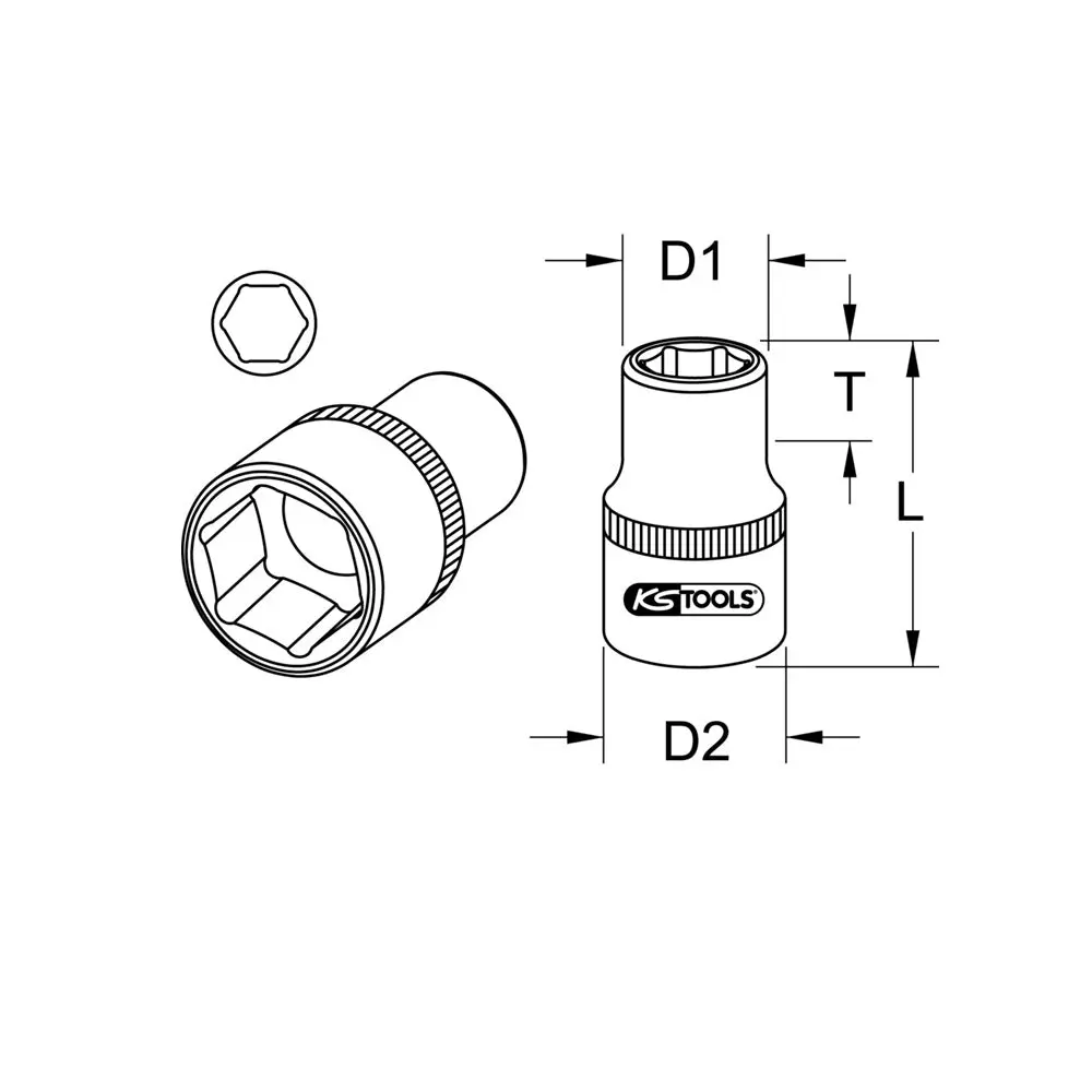 3/8" Dr. 6 Point Hexagonal Socket 2
