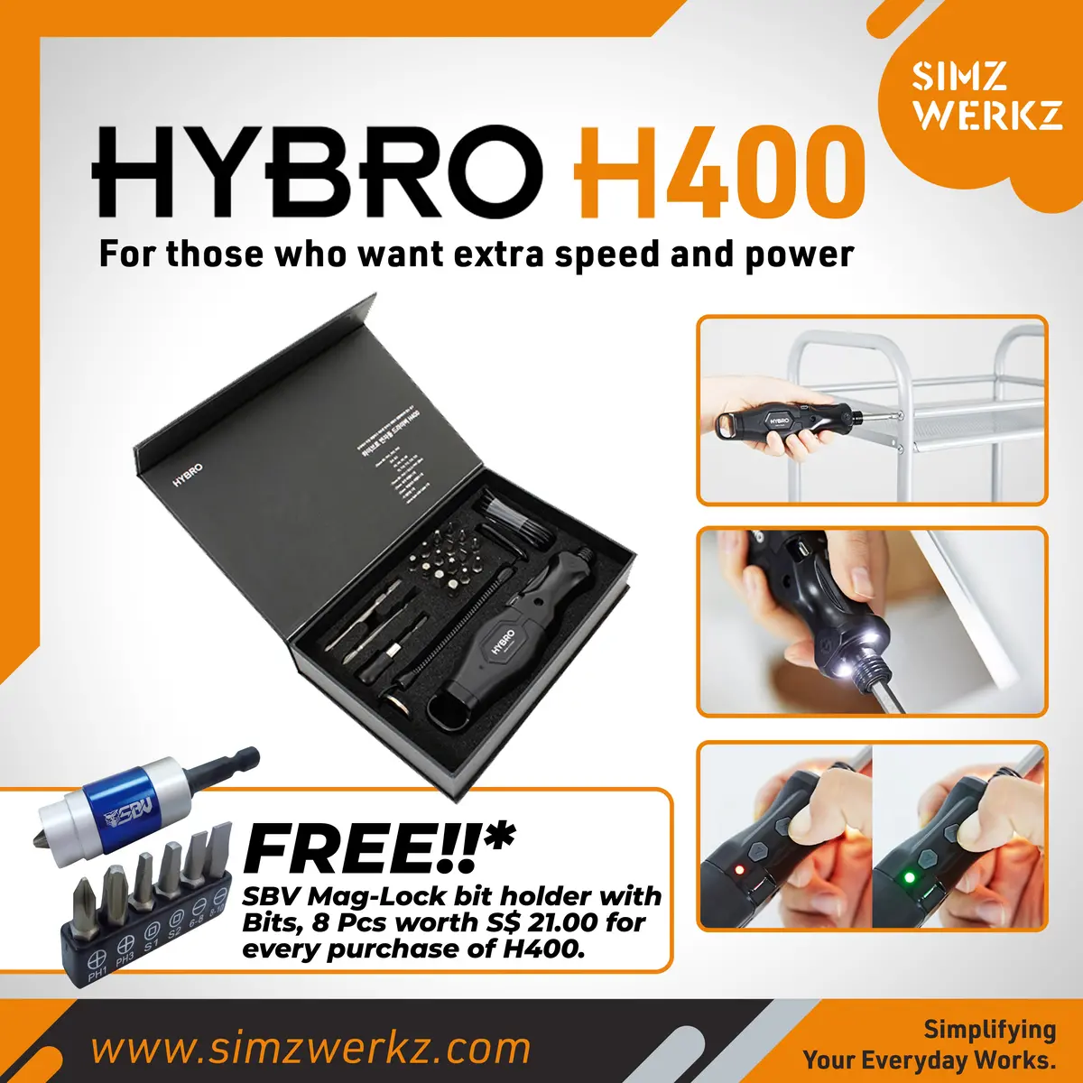 Hybro H400 + Free Mag-Lock Bit Holder With Bits, 8 Pcs 1