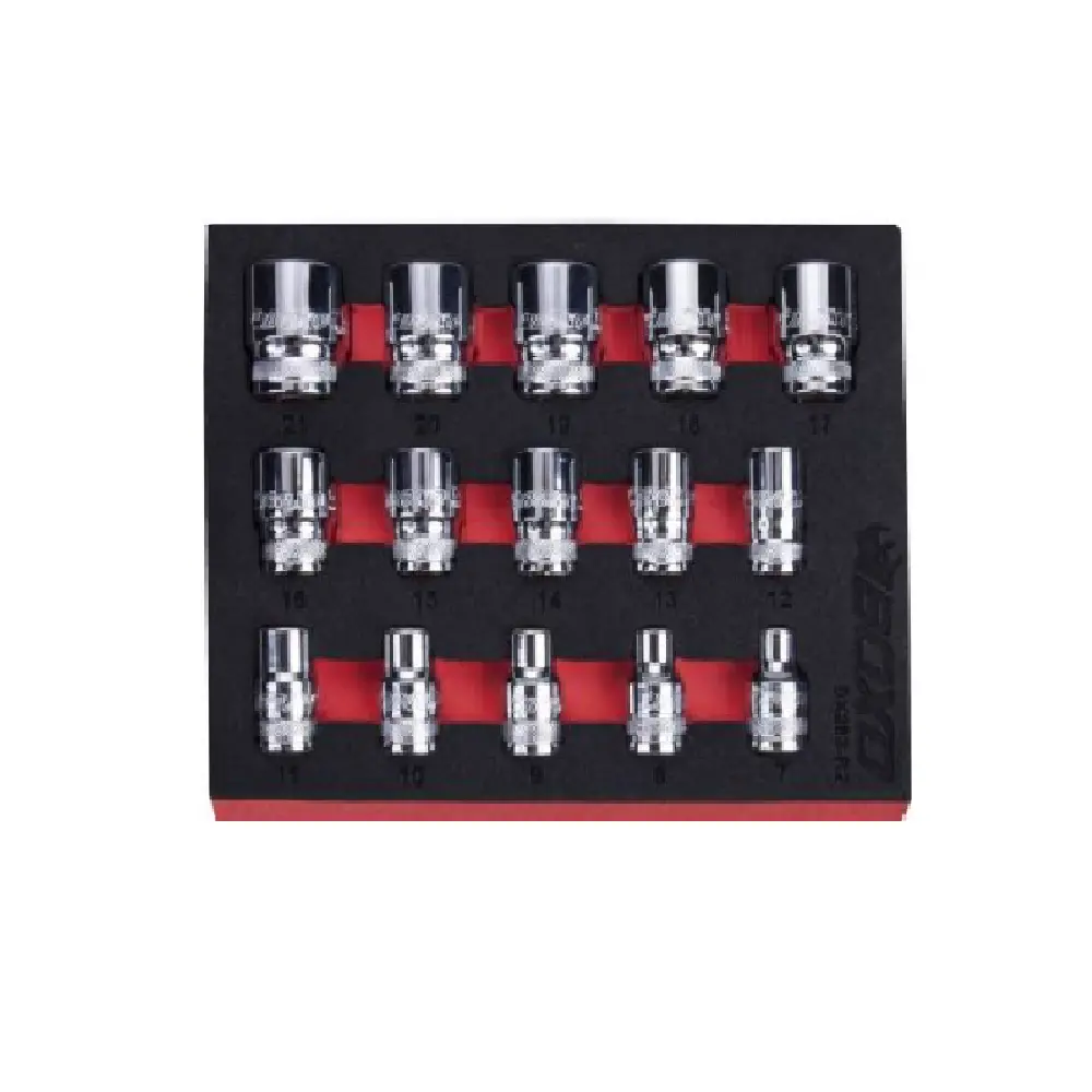 15 Pcs - 3/8" Dr Metric Standard Length Multifix Spline Chrome Socket Set, 1/9 System Insert 1