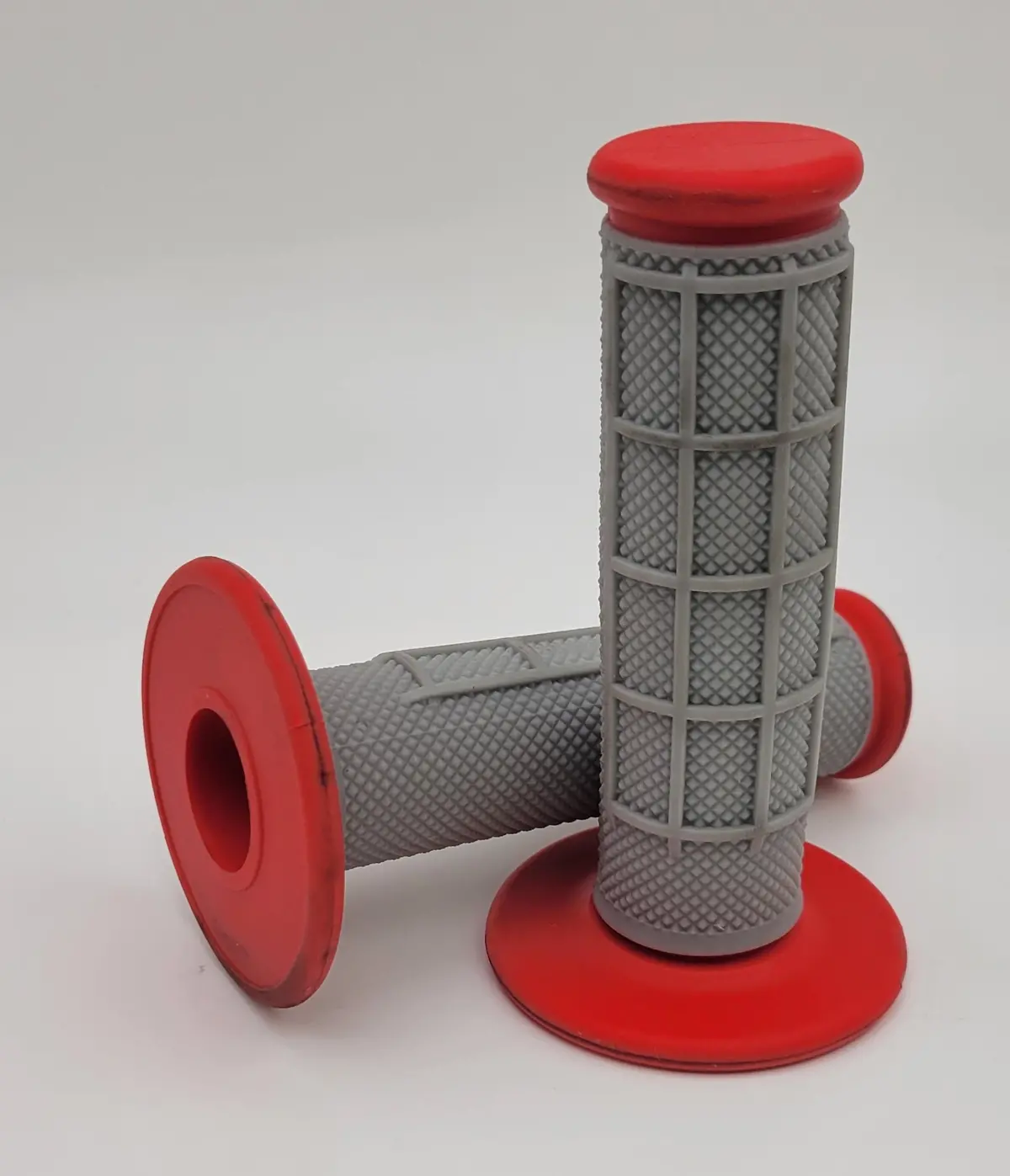 Red & Grey 1/2 Waffle Dual Compound Grips Mx Dirtbike 1