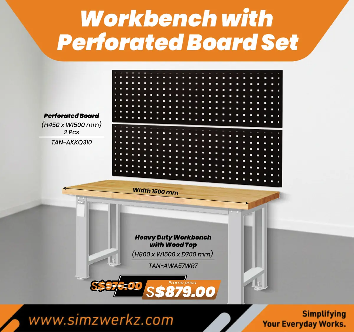 Tanko Workbench With Perforated Board Set [1500Mm] 1