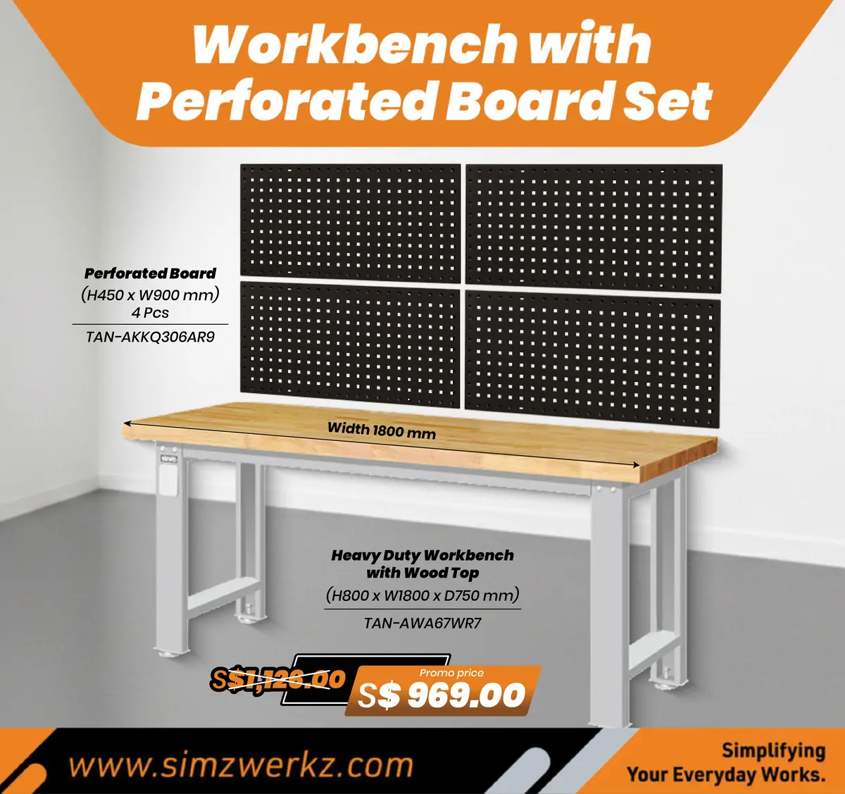 Tanko Workbench With Perforated Board Set [1800Mm] 1