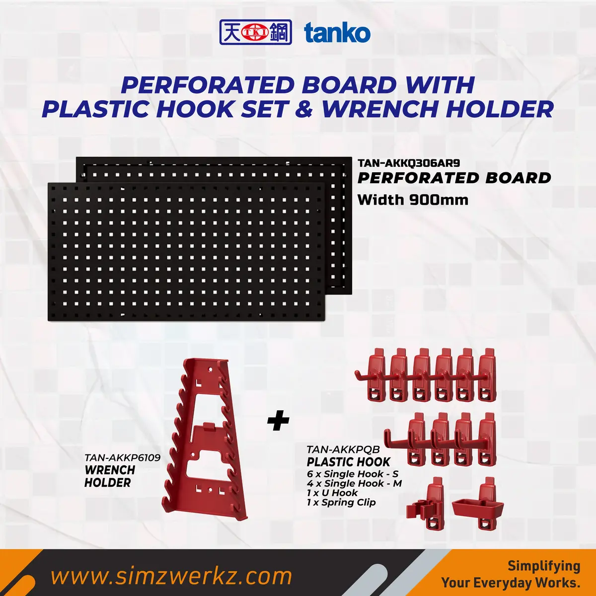 Tanko Perforated Board (W 900Mm) Bundle With Plastic Hook & Wrench Holder 1