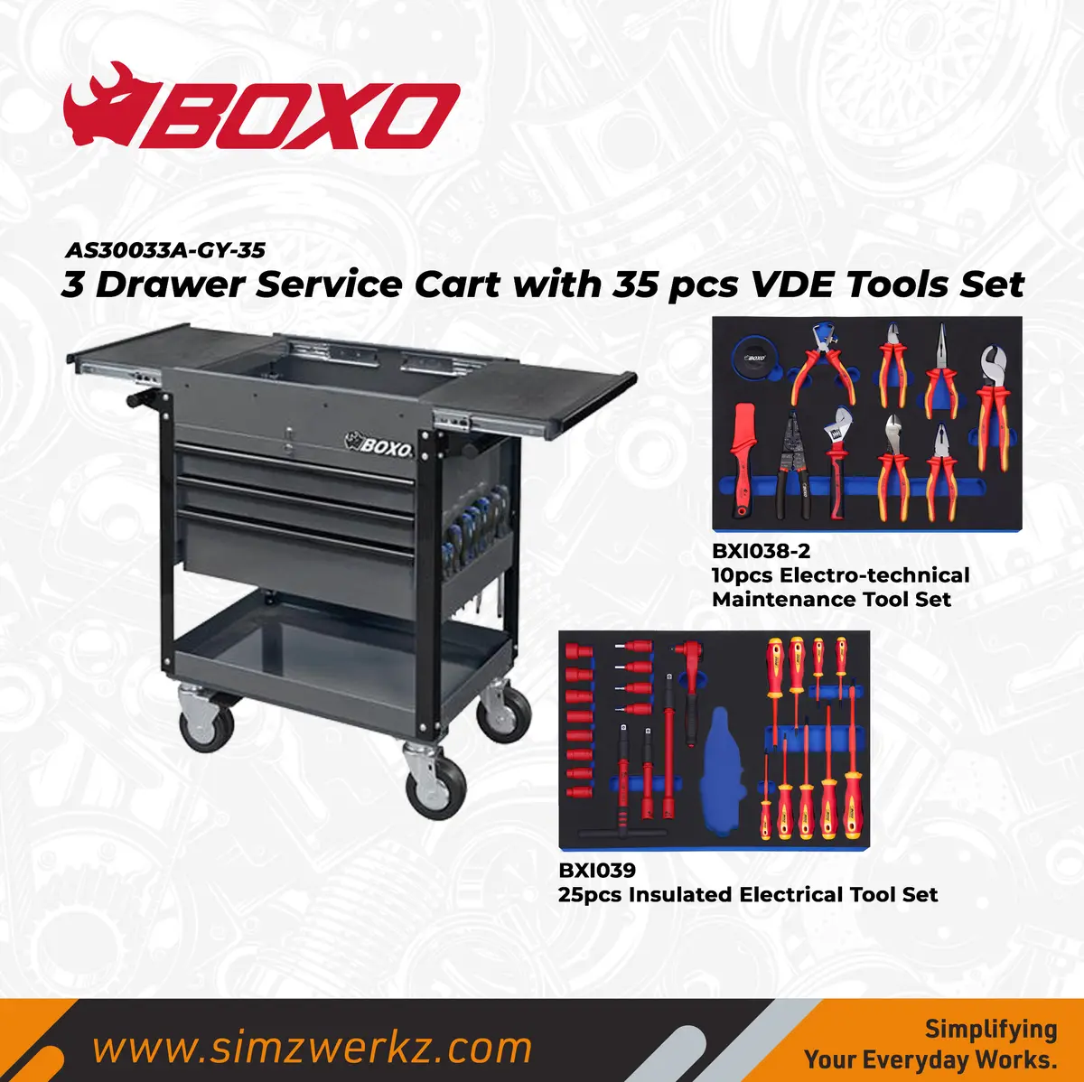 3 Drawer Service Cart With 35 Pc Vde Toolset 1