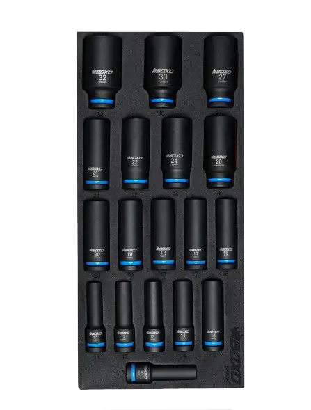 18-Piece 1/2" Drive 6-Point Deep Impact Socket Set | 1/3Rd Eva Foam 1
