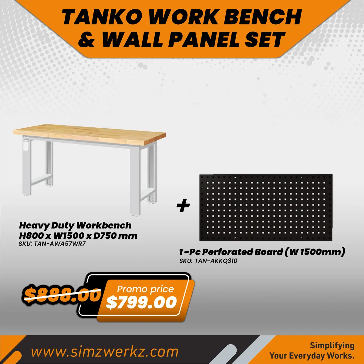 Tanko Work Bench & Wall Panel Set - 1500Mm 1